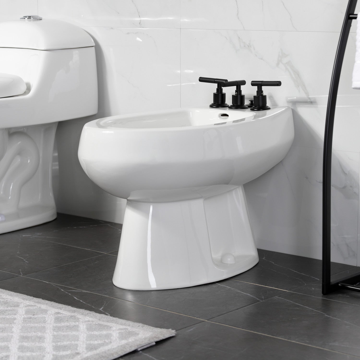 Kingston Sona KB6320CKL - Kaiser Three-Handle Deck Mount Vertical Spray Bidet Faucet with Brass Pop-Up, Matte Black — thumbnail 2